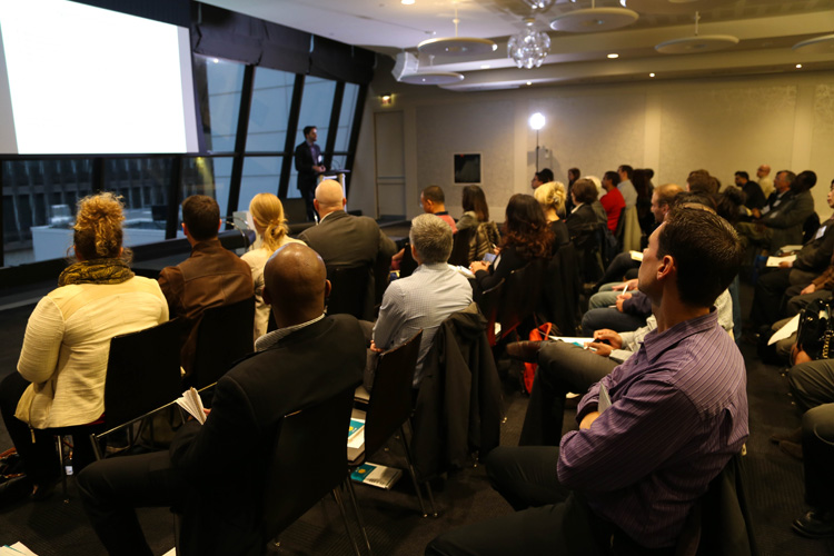 Stuart Ellis, Manager, Member Services at Shomi addressing the audience at the Customer Happiness Tour held at Toronto Board of Trade. 