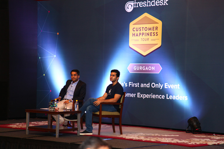 Kavin Bharti Mittal, Founder & CEO, Hike Messenger and Mrigank Tripathi, Founder & CEO, Qustn Technologies interacting during a fireside chat.